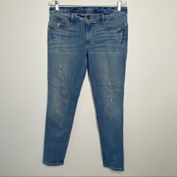 LOFT Relaxed Skinny Distressed Jeans - Picture 1 of 10